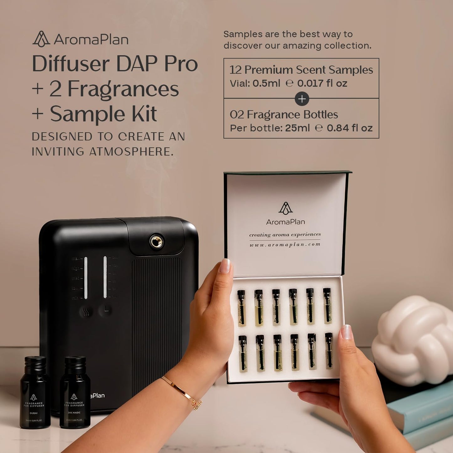 AromaPlan 2025 HVAC Waterless Oil Diffuser, Smart Scent Air Machine (2 Fragrances Included)- Whole House & Commercial Hotel Collection Diffuser| Cold Air Tech, App & Tourch Control,2000 Sq. Ft -Black