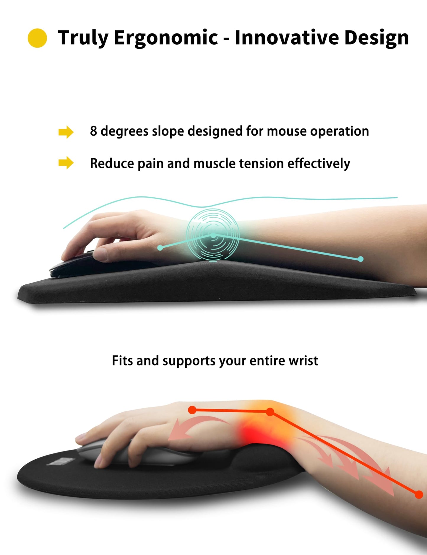 SOUNDANCE Ergonomic Mouse Pad with Wrist Rest Memory Foam Support, Black