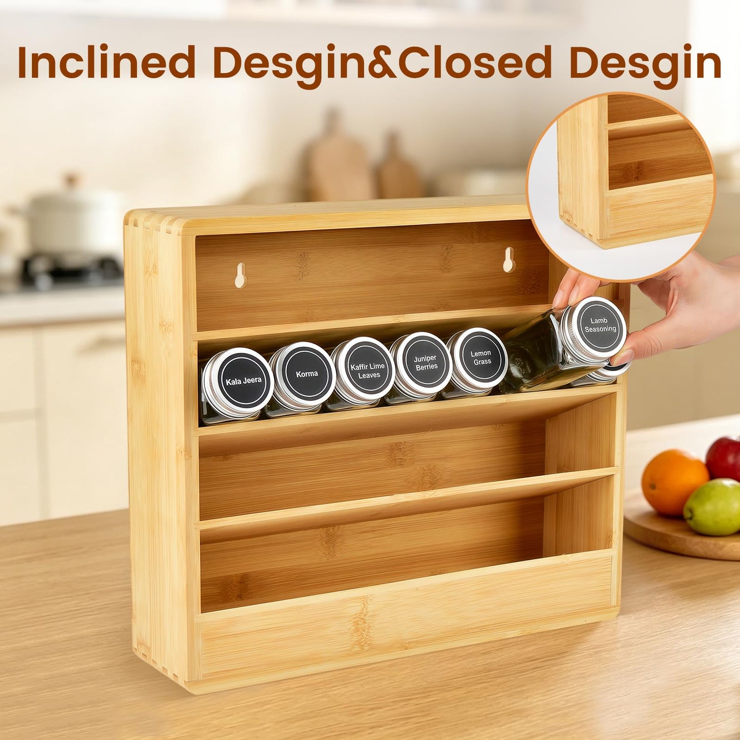 FifanQiQi Bamboo Tiered Spice Rack Organizer for Cabinet,Wooden Seasoning Rack for Countertop, Cupboard, Pantry, Kitchen (Spice Jars Not Included)