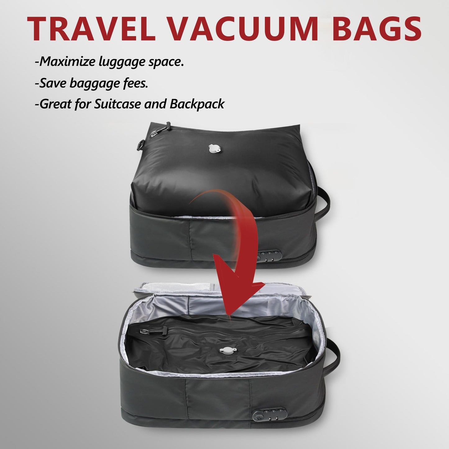 SUOCO Travel Pack Vacuum Kit, Vacuum Seal Bags for Clothing Travel with Cordless Pump, Carry-on Size Compression Packing Cubes for Luggage Suitcase Backpack, 4 Small