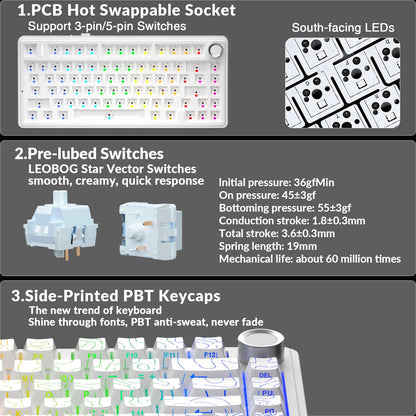 AULA F75 Pro Wireless Mechanical Keyboard,75% Hot Swappable Custom Keyboard with Knob,RGB Backlit,Pre-lubed Reaper Switches,Side Printed PBT Keycaps,2.4GHz/USB-C/BT5.0 Mechanical Gaming Keyboards