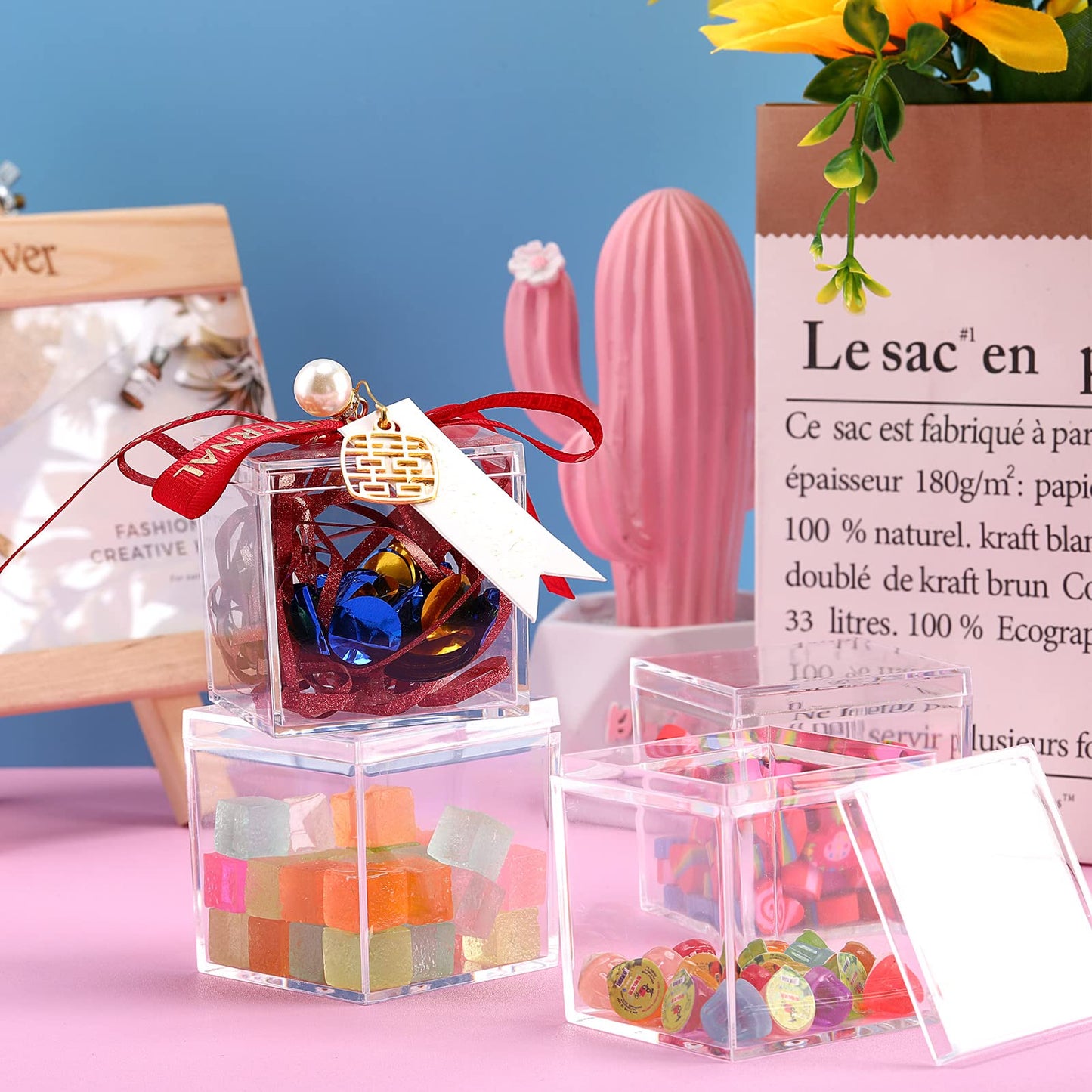 Tuanse 150 Pcs Acrylic Box with Lid Clear Small Acrylic Box Plastic Square Cube with Lid Mini Containers Display 2.2 x 2.2 x 2.2 Inch for Candy Pill Tiny Jewelry Toys Gifts