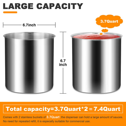 Saladulce Commercial Sauce Dispenser Pump Stainless Steel Condiment Pump Station 7.4Quart Pump Dispenser Container for Ketchup Dressing Syrup Jam BBQ Sauce