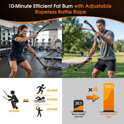 BRVENIU Ropeless Battle Rope - Portable Weighted Battle Ropes with Adjustable Weights No Anchor Design for Home Gym HIIT, Strength, Core, Full Body Workout Heavy Duty for Men & Women (Black)