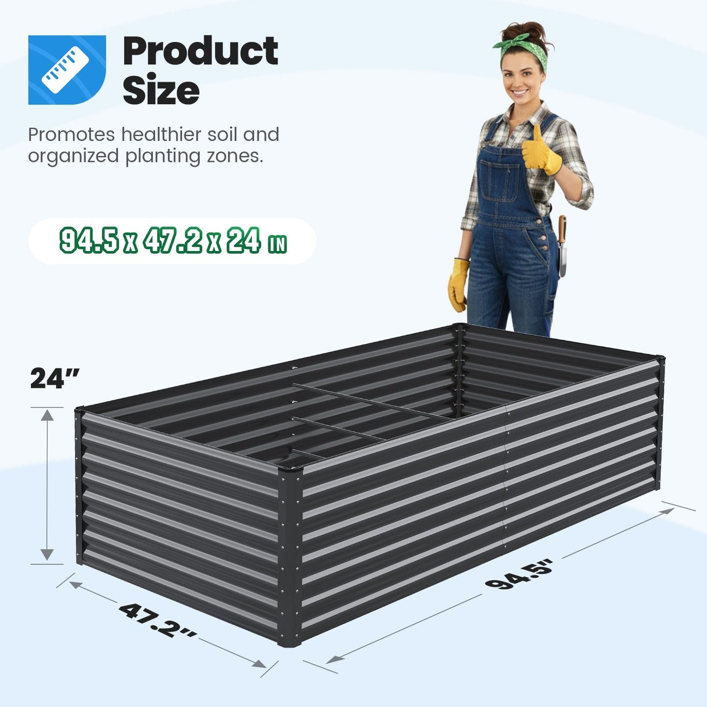 Quictent Galvanized Raised Garden Bed 8x4x2 Ft Tall Metal Planter Box for Vegetables Bottomless for Backyard, 2 Tomato Cages Included, 22.04" Deep, Dark Grey
