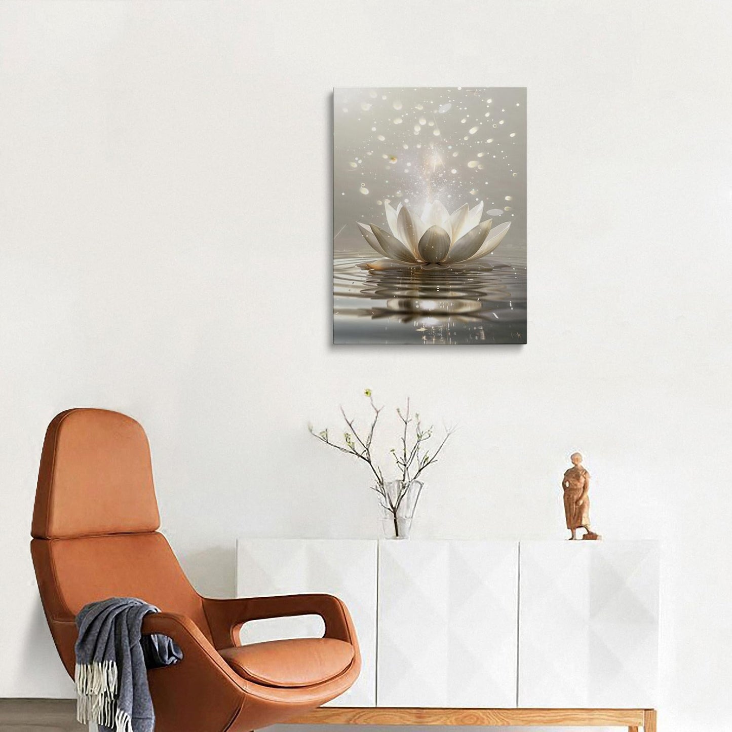 Framed Canvas Wall Art Zen Lotus Flower Spiritual Floral Painting Prints Posters Wall Decor Artwork for Spa Bathroom Bedroom Living Room Office Meditation Room Yoga Studio 12x16 Inches