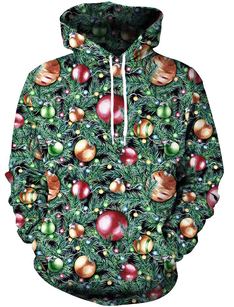 Arvilhill Ugly Christmas Men 3D Printed Funny Hoodies Holiday Pockets Long Sleeve Sweatshirt Xmas Light XL