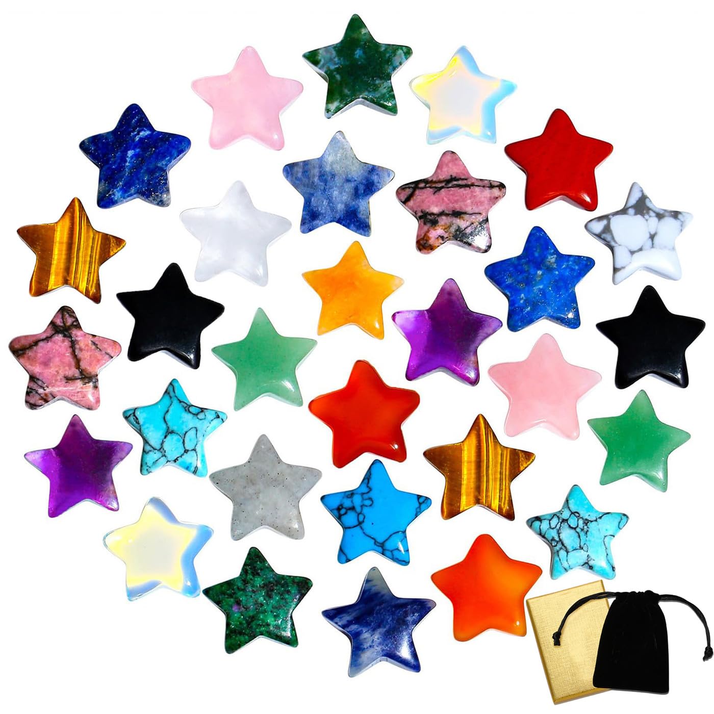 DUQGUHO 20 Pcs Crystals Star Natural Healing Crystal Set Polished Stone Chakra Assorted Crystals Protection Sacred Reiki Witchy Spiritual Crystal Gifts Energy Balancing