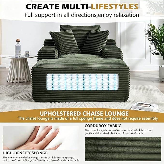 Oversized Boneless Chaise Sofa Bed, Corduroy Chaise Lounge Chair Indoor