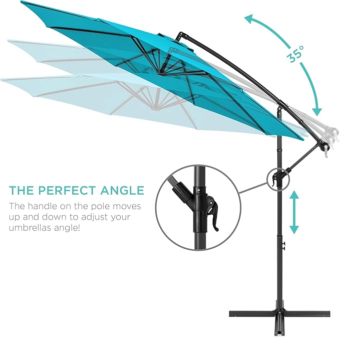 Best Choice Products 10ft Offset Cantilever Hanging Market Patio Umbrella, 8 Sturdy Ribs, Easy Adjustment - Sky Blue