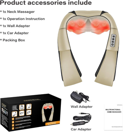 Neck Back Massager, Shiatsu Neck and Shoulder Massager with Heat, 3D Deep Tissue Kneading Massager Electric Massager for Shoulder, Back, Leg Muscle Pain Relief, Home & Office Use (Black)