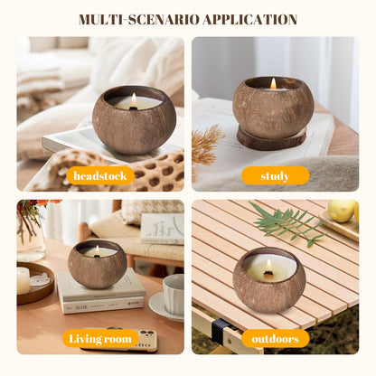 PARTYHIPPO Coconut Shell Scented Candle – 60-Hour Burn | 100% Soy Wax | Clean Burning Rosewood Wick | Natural Aromatherapy Gift for Home & Relaxation (Dewy Moss)