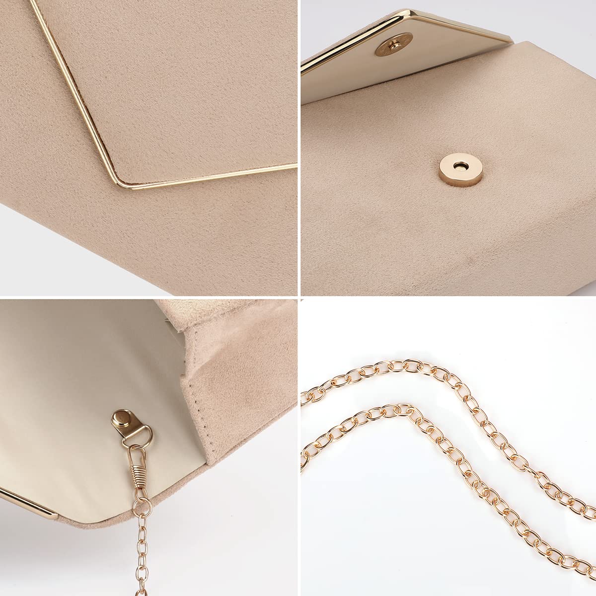 BBjinronjy Evening Bags Clutch Purse for Women Handbags for Wedding Party Cocktail Prom Crossbody Shoulder Bag Faux Suede with Detachable Chain (Nude)