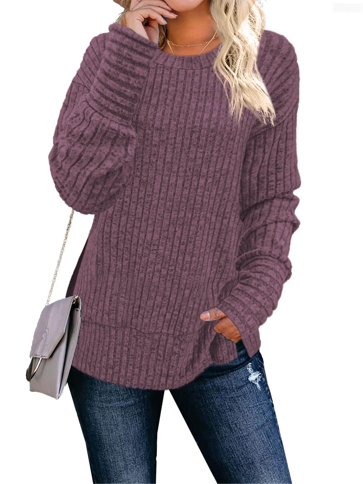 JomeDesign Sweaters for Women Long Sleeve Shirts Crew Neck Sweatshirt Lightweight Casual Tunic Tops