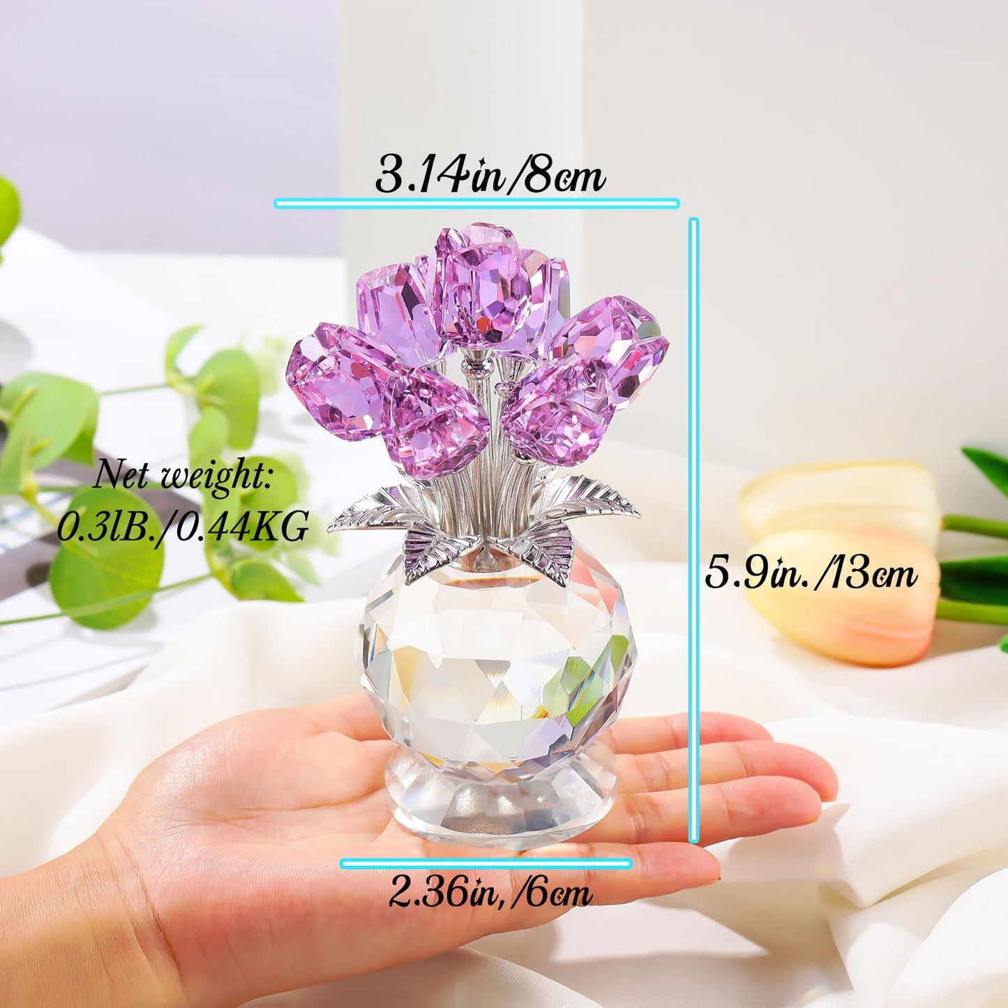 Ornalrist Crystal Purple Tulips Bouquet Figurines Gifts for Her Glass Purple Flowers Decor for Home Romantic Floral Presents for Women Mom Wife Mother's Day Birthday Anniversary Christmas