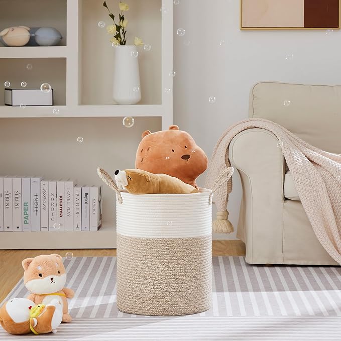 VIPOSCO Large Laundry Hamper, Tall Woven Rope Storage Basket