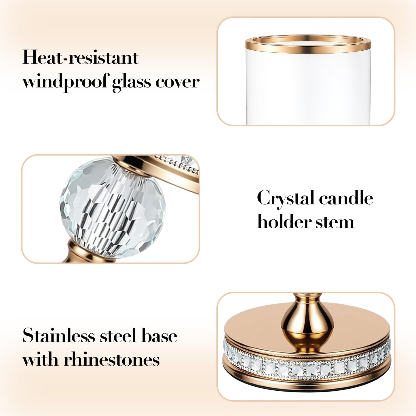 12.4" Tall Hurricane Candle Holder, Pillar Candle Holders with Glass Sleeve with Gift Box, Crystal Candle Stands for Home Warming, Weddiing, Dining Room Decor, Table Centerpiece (2, Gold, M)