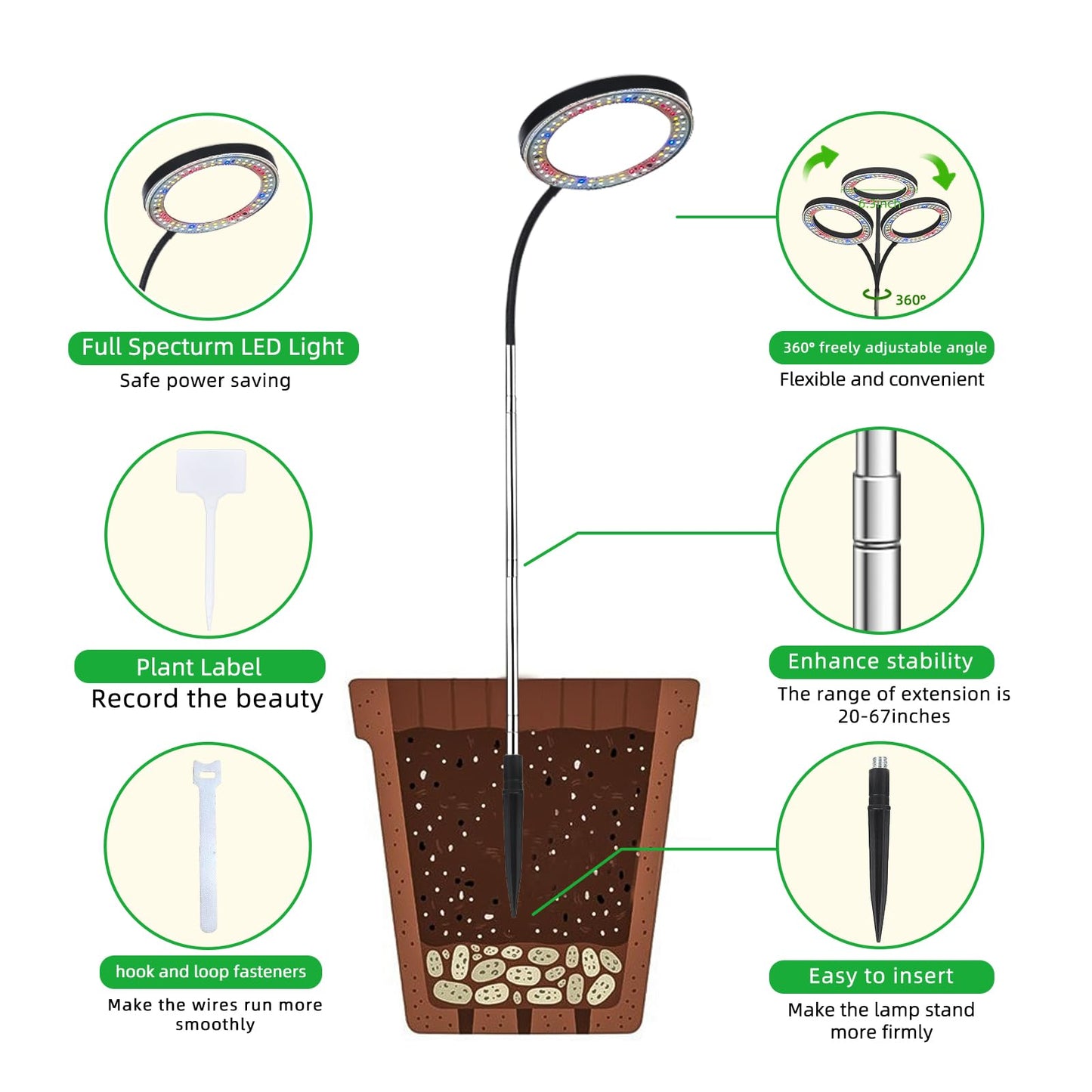LCCYJYZY Full Spectrum LED Grow Light, 84 LEDs with 3 Color Modes, 67in Adjustable Gooseneck, 360° Rotating Head, Desktop Plant Light with Timer, 10 Brightness Levels, (Black)