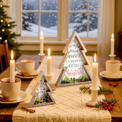 Pinkunn 2 Pcs Christmas Decorations for Home Farmhouse Christmas Tree Decor with Pinecones Rustic Wooden Xmas Centerpiece Natural Decorative Block Tabletop Sign for Xmas Party Holiday Table Home Decor
