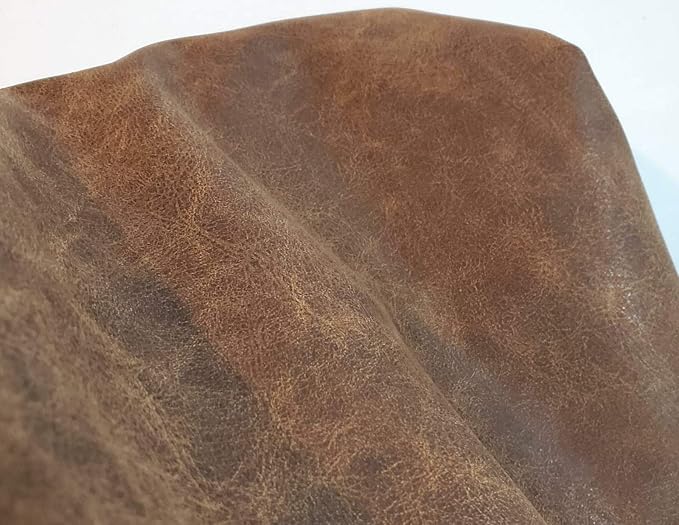 Brown Vintage Distressed Soft Faux Leather Fabric PU Leather Fabric Sheet Sold