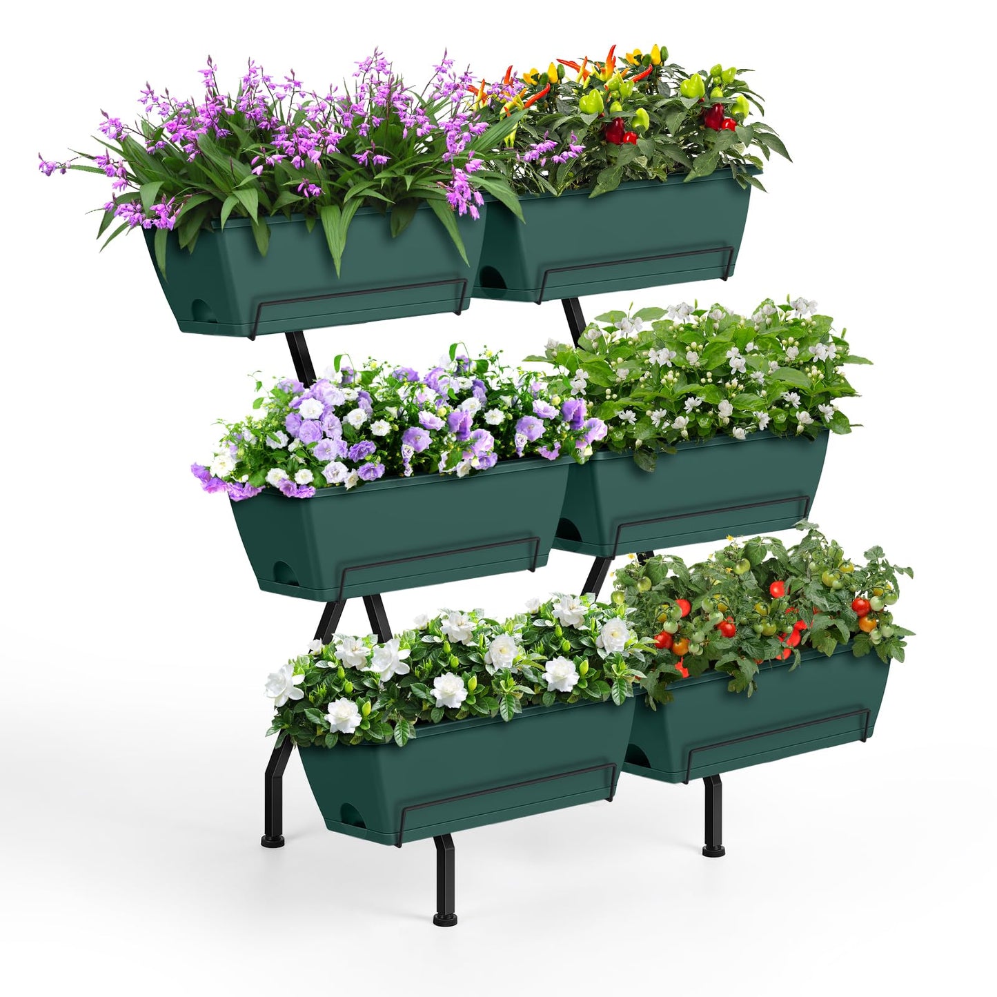 Luplom 2 Column Vertical Raised Garden Beds, 6 Planter Boxes Standing Garden Bed Outdoor/Indoor Herb Garden Tiered Planter with Drainage Holes & Removable Trays for Flowers/Vegetables/Plants (Green)