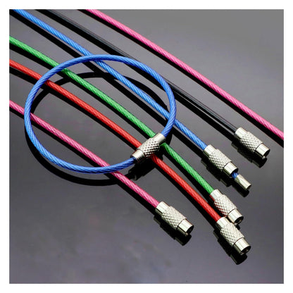 5Pcs Color Stainless Steel Keychain Holder Wire Keyrings Cable Rope Screw Locking Key Chain Outdoor Tools(Pink)