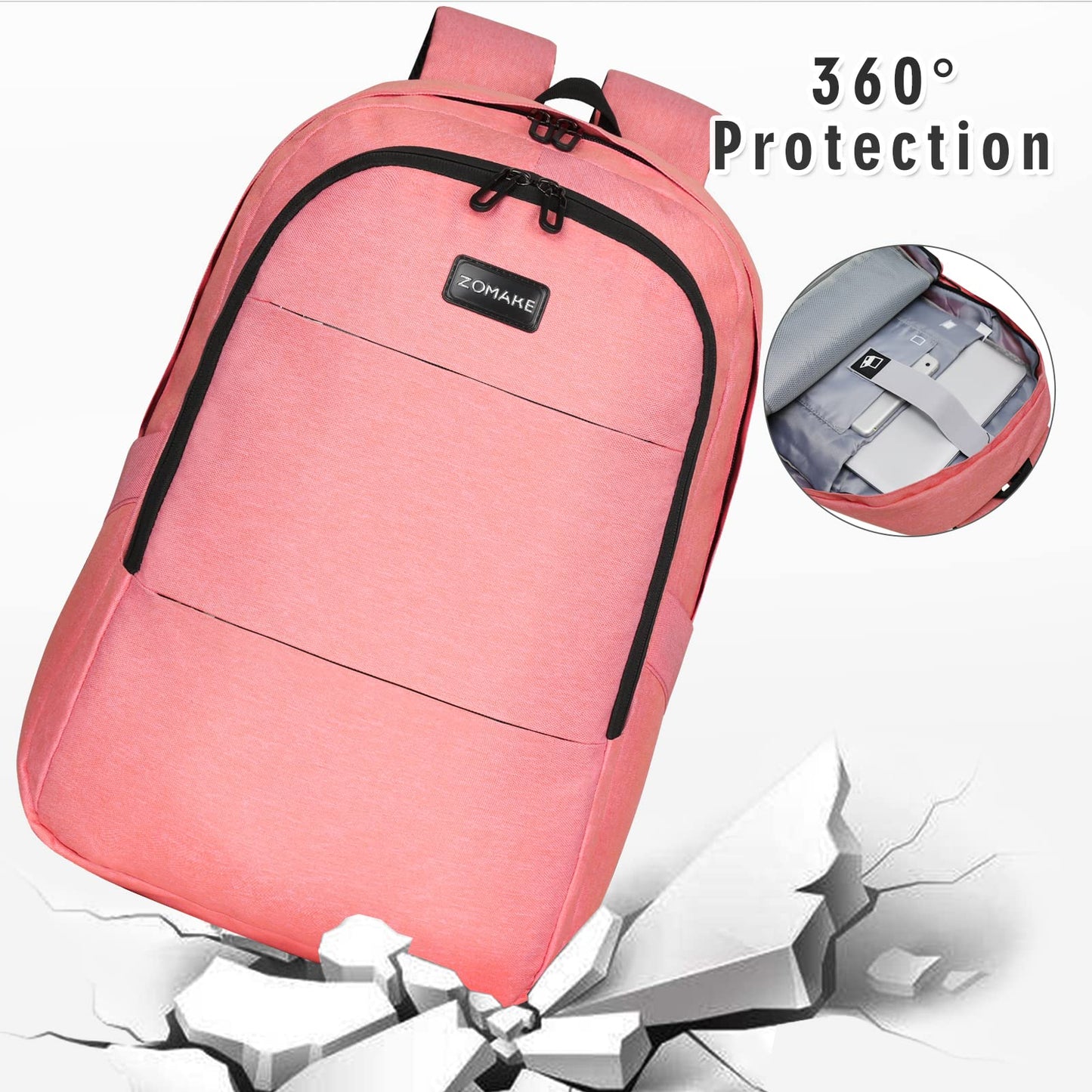 Travel Laptop Backpack Water Resistant Anti-Theft Bag with USB Charging Port and Lock 14/15.6Inch Computer Business Backpacks Gift for Men Women，Casual College School Student Bookbag,A-Coral Pink