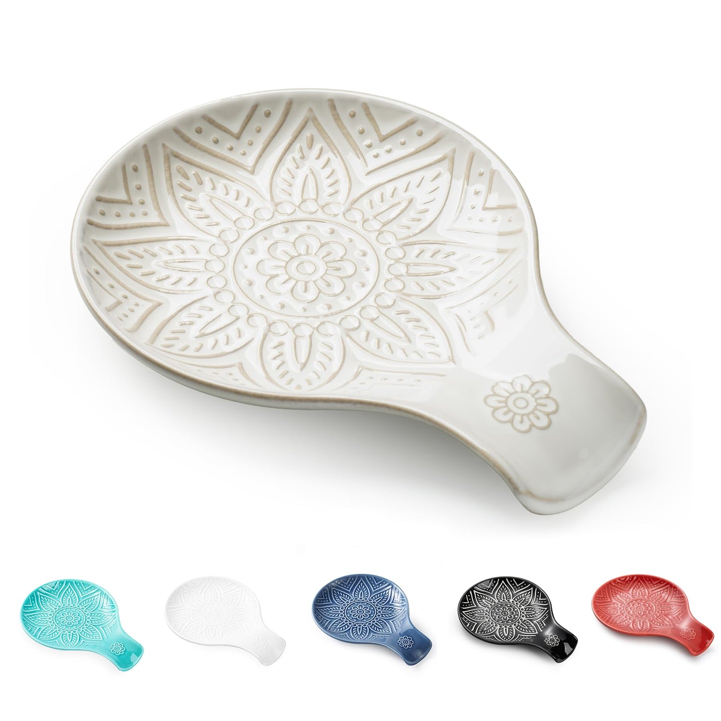 Ceramic Spoon Rest for Stove Top, 7.48 Inches Spoon Holder for Kitchen Counter, Kitchen Counter Decor, Dishwasher Safe, Off-White
