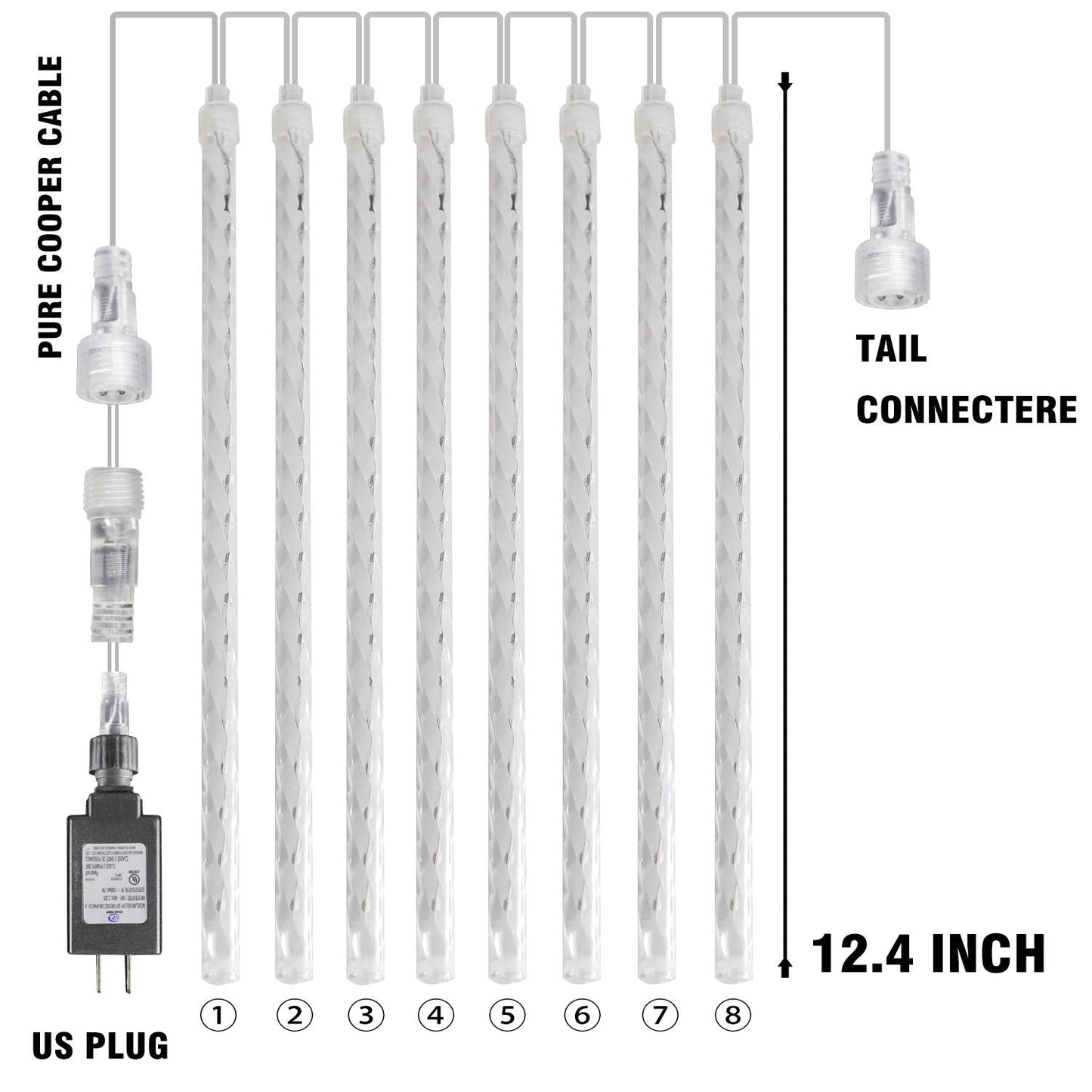 FUNPENY Meteor Shower Rain Lights, 288 LED Icicle Snow Falling Christmas Lights, Xmas Tree Holiday Decoration, White