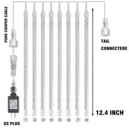 FUNPENY Meteor Shower Rain Lights, 288 LED Icicle Snow Falling Christmas Lights, Xmas Tree Holiday Decoration, White