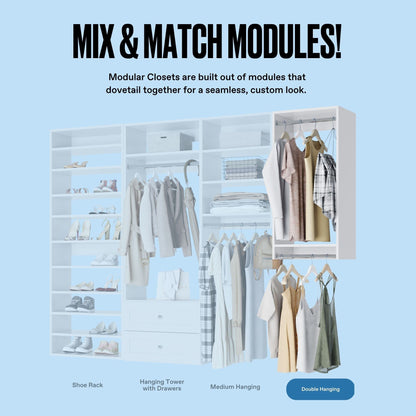 Double Hanging Closet Unit - Modular Closet System For Hanging - Corner Closet System - Closet Organizers And Storage Shelves (White, 24 inches Wide) Closet Shelves