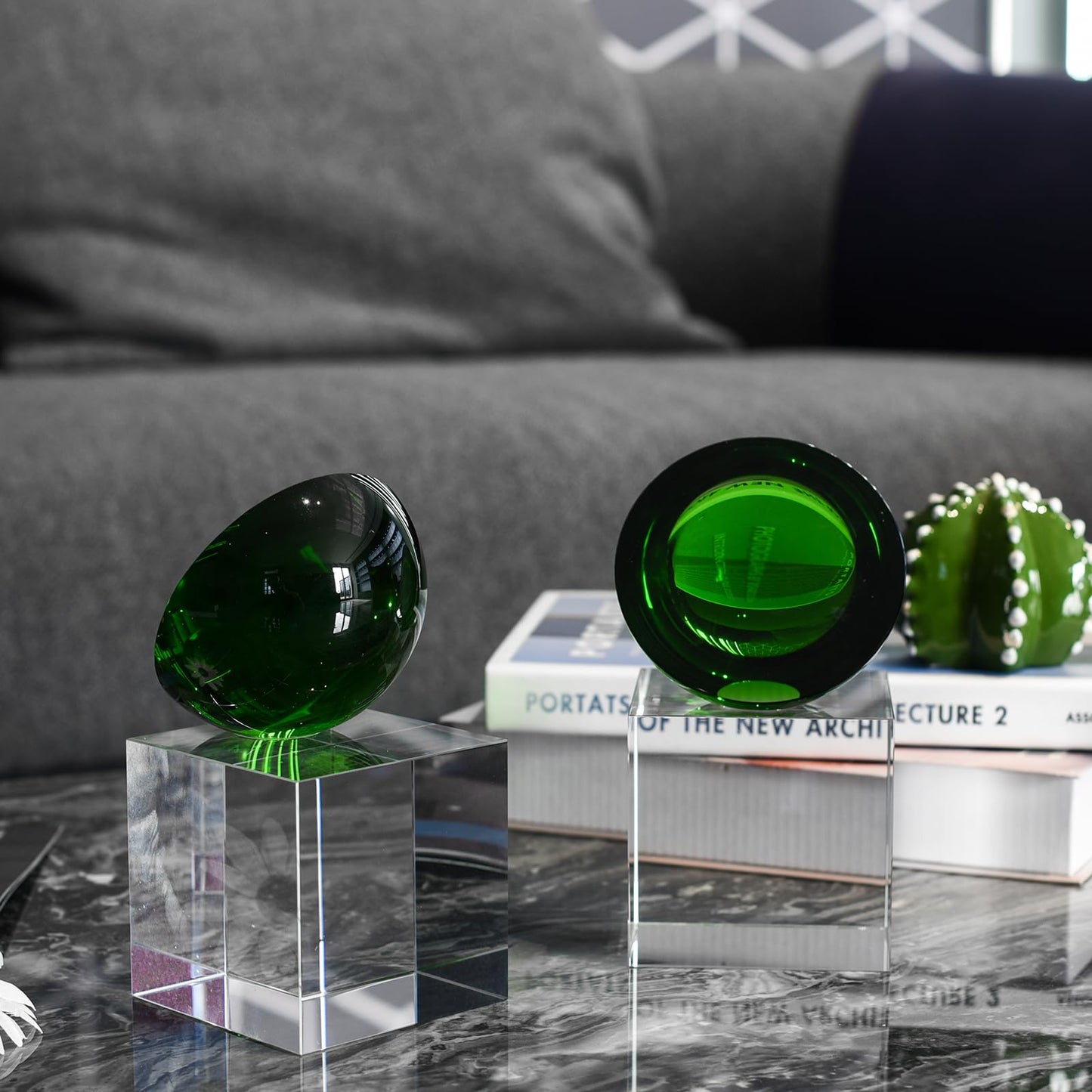 Kitcom Handmade Crystal Bookends Green, 1 Pair of Decorative Tabletop Bookends for Office, Home, Desk, Comes with Gift Box