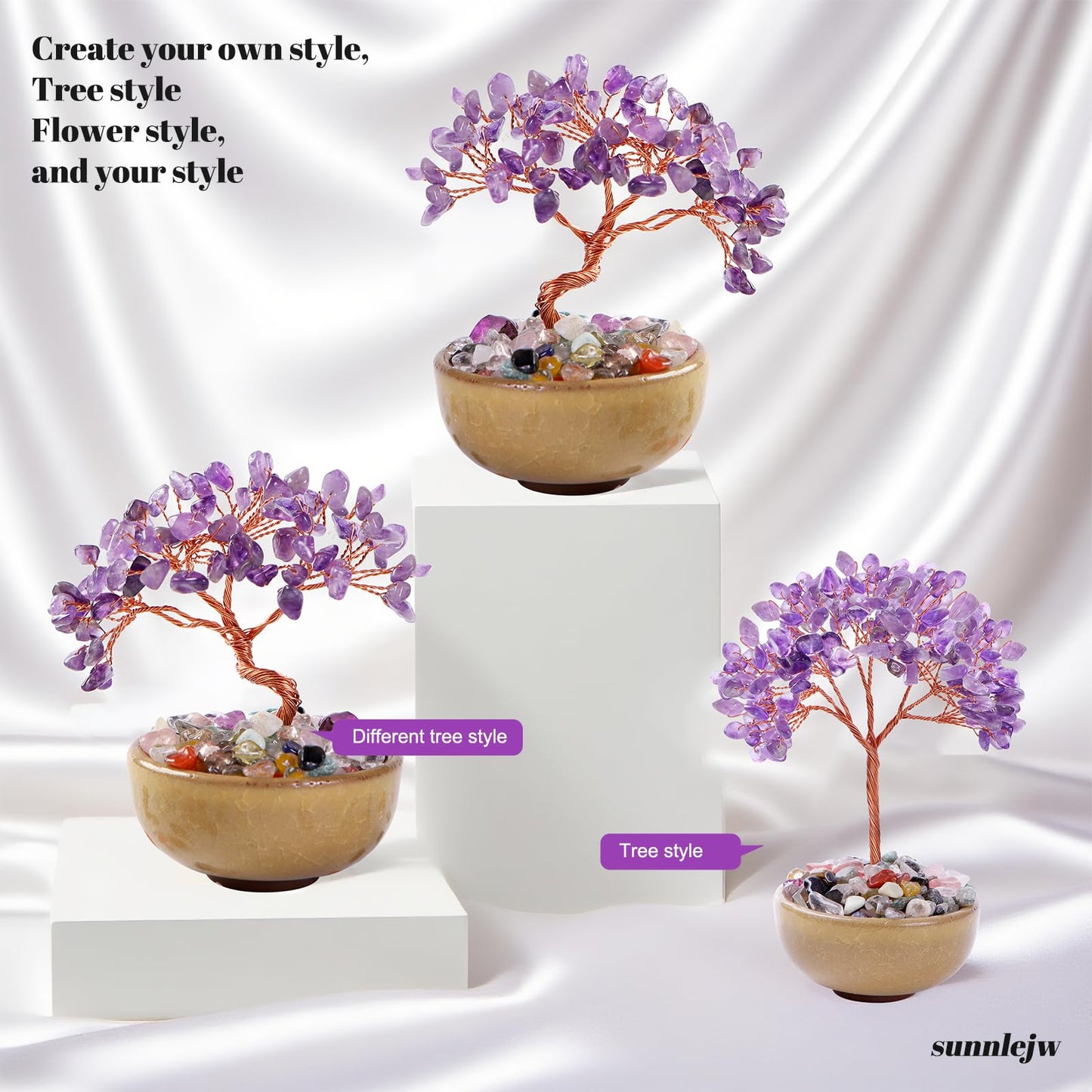 Sunnlejw Amethyst Crystal Tree of Life, Chakra Tree Gifts for Women Purple Room Decorations,Crystals and Healing Stones Reiki Positive Energy, Feng Shui Office Desk Decor Meditation