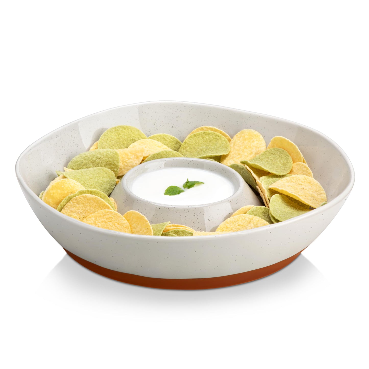 MALACASA Ceramic Chips and Dip Serving Tray, 12 Inch Large Divided Bowls Set for Salsa, Veggies & Dip, Appetizers, Snacks, Free-Form Serving Dish Platter for Parties Hosting & Entertaining, Gray