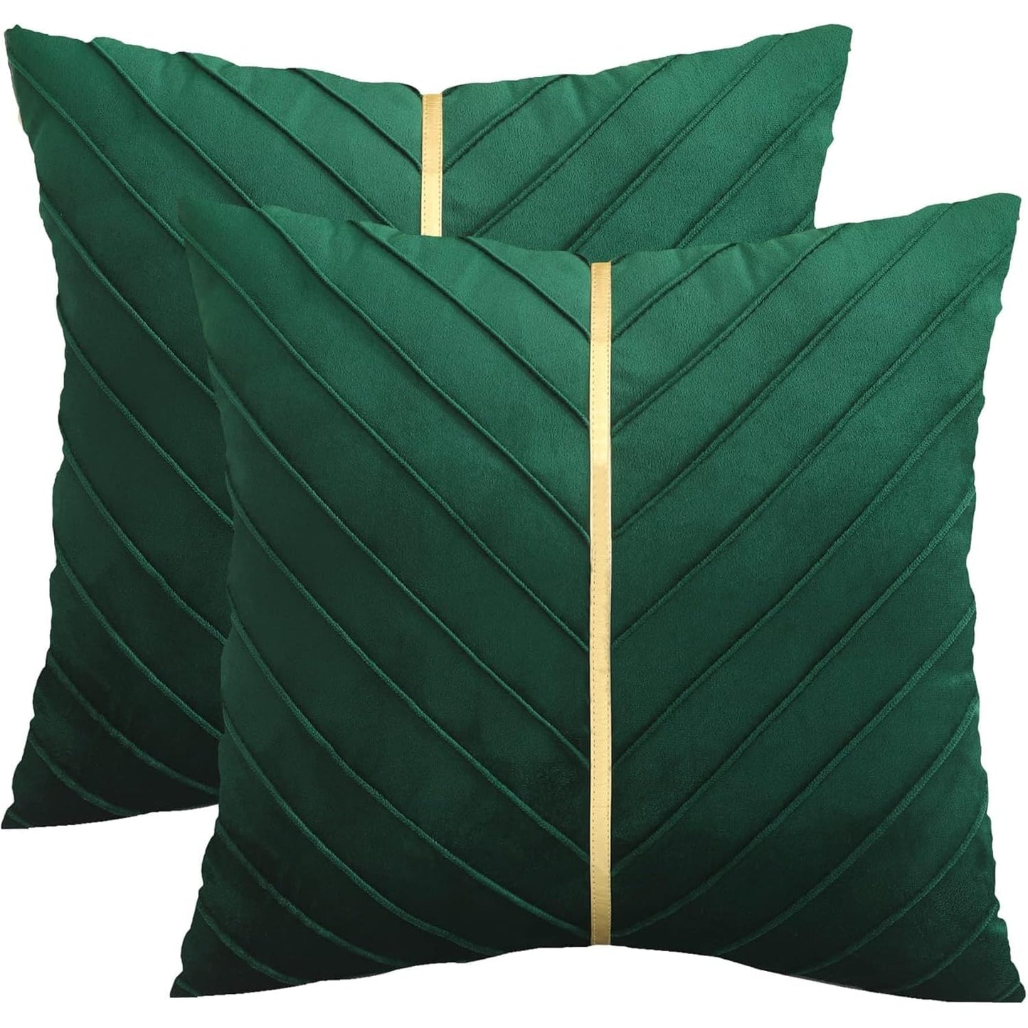 Tosleo Dark Green Velvet Pillow Covers 18x18 Pack of 2 with Gold Leather Soft Throw Pillow Covers Home Decorative Cushion Cases Luxury Modern Pillow Covers Summer Home Decor for Sofa Bed