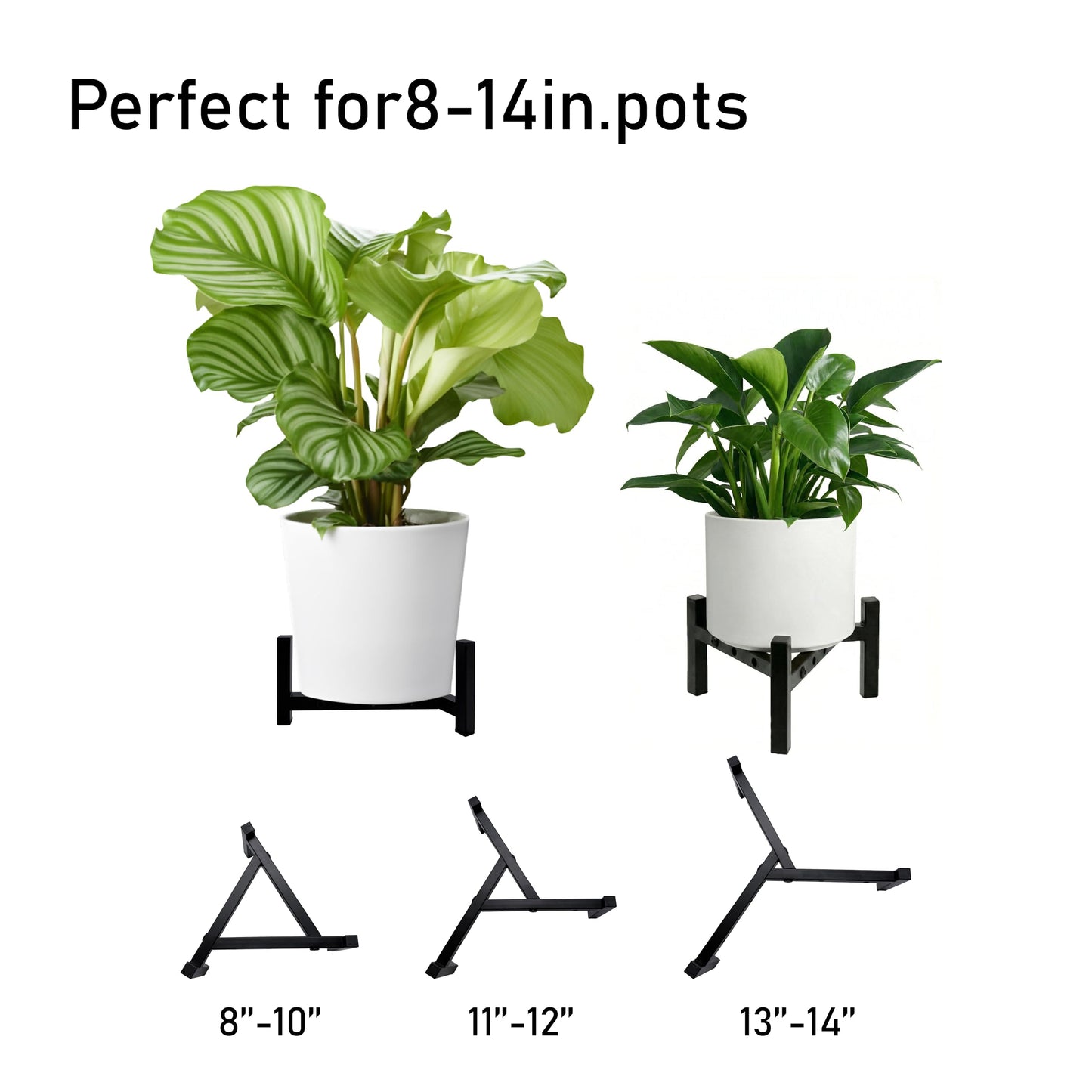Nyrthil 2-Pack Plant Stand Indoor Outdoor, Heavy Duty Stable Metal Holder Fits 8 to 14 Inch Flower Pots, Adjustable Black Plant Stands (Pots Not Included) - Black