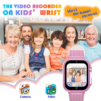 Goodatech Kids Smart Watch for Boys Girls, 1.54'' Smartwatch with 26 Puzzle Games, HD Camera, Video Music Player, Pedometer, Flashlight, Audio Book, Aluminum Case and Sport Band (Pink)