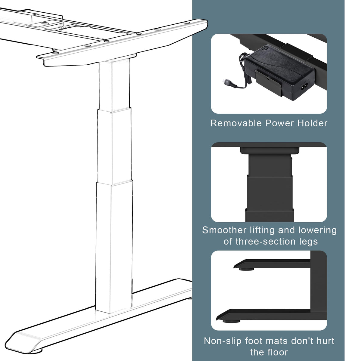 Fromann Dual Motor Electric Standing Desk Frame 3 Tier Legs Height Adjustable Handset with USB A+ C Ports Sit Stand up Desk Base for Home and Office (Black)