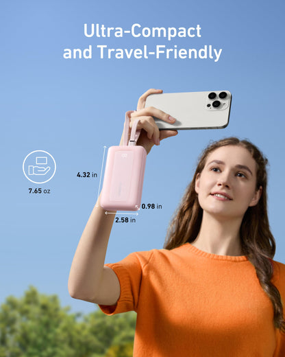 Anker Zolo Power Bank, 10,000mAh 30W Max Fast Portable Charger with Built-in USB-C and MFi Certified Lightning Cables, USB-C&A, Battery Pack for iPhone 16/15 Series, MacBook, Galaxy