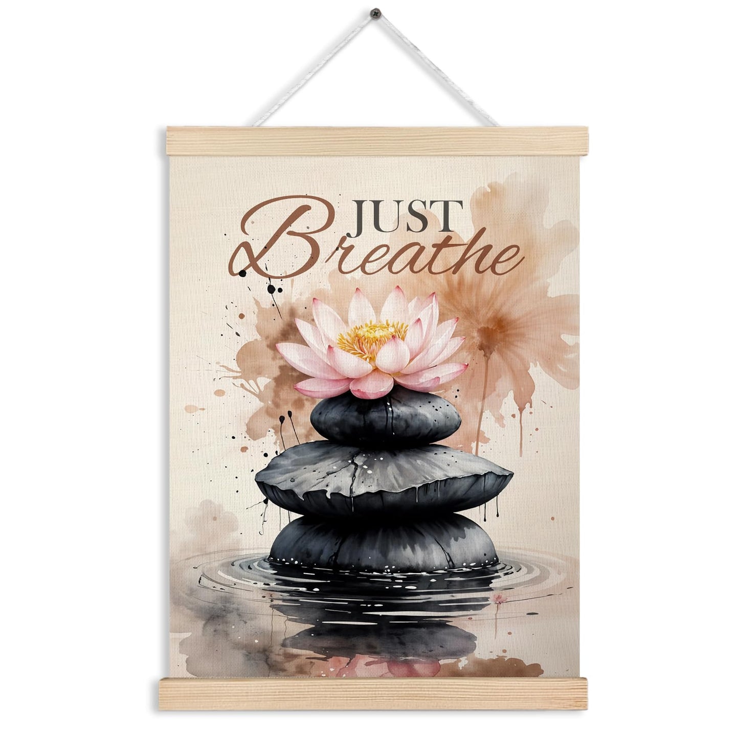 FITIE Just Breathe Zen Lotus Flower Canvas Wall Art Poster Hanger Frames, Motivational Zen Spiritual Wall Decor Prints for Bedroom Meditation Yoga Spa Room Calming Corner, 12x16 Inch