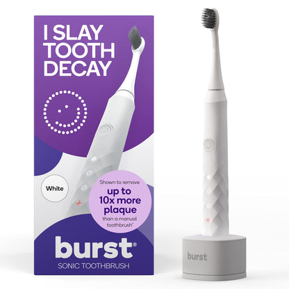 Burst Original Sonic Electric Toothbrush for Adults (White) | Soft Bristles | Deep Clean Stain & Plaque Removal | 3 Modes: Teeth Whitening, Sensitive & Massage