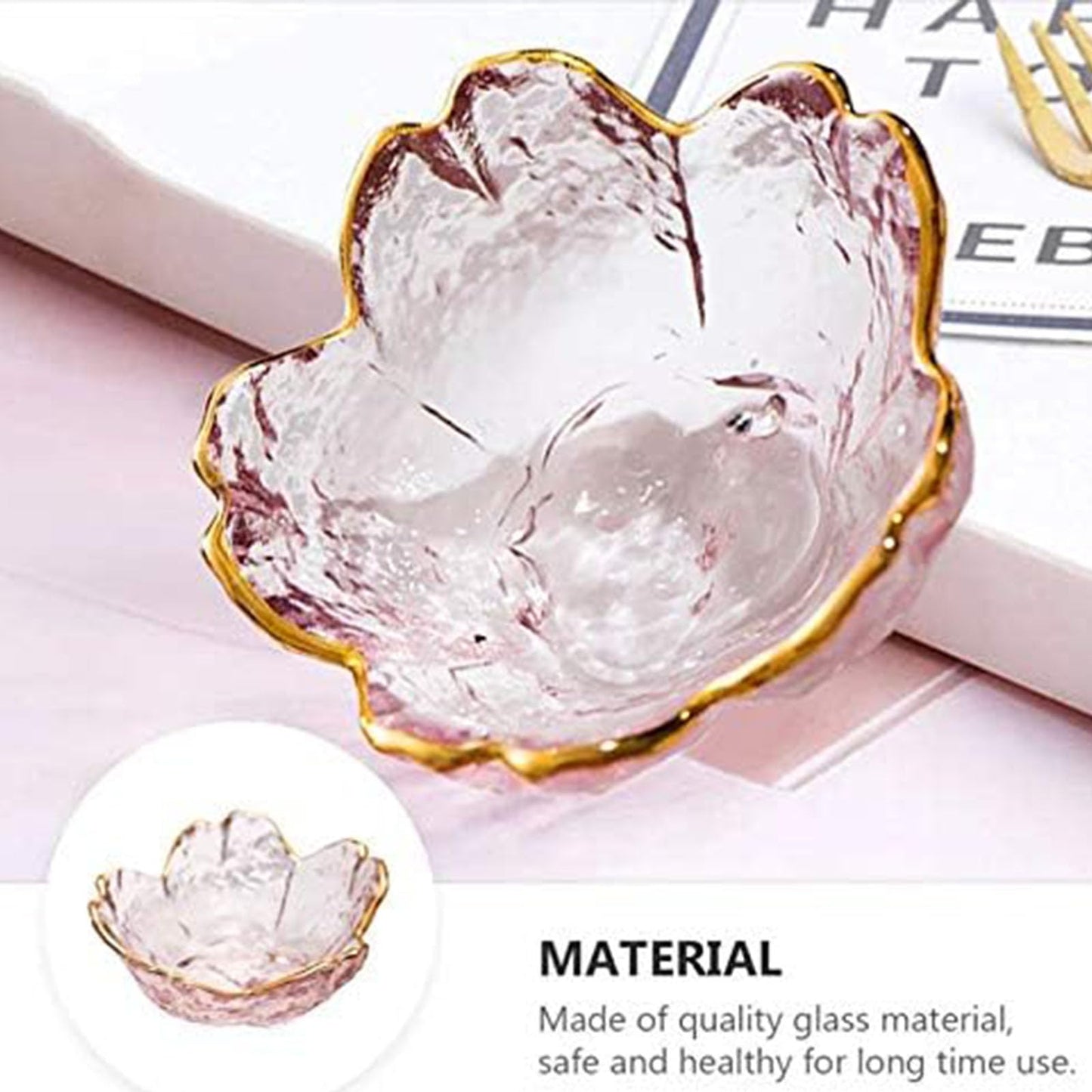 Seasoning bowls with gold rim,6 pcs Pink Cherry Flower Crystal Glass Appetizer Plates dipping bowls Small Glass Dish 3.26*1.42 inch ,6.2oz pink glass plates mini for charcuterie board (Phnom Penh)