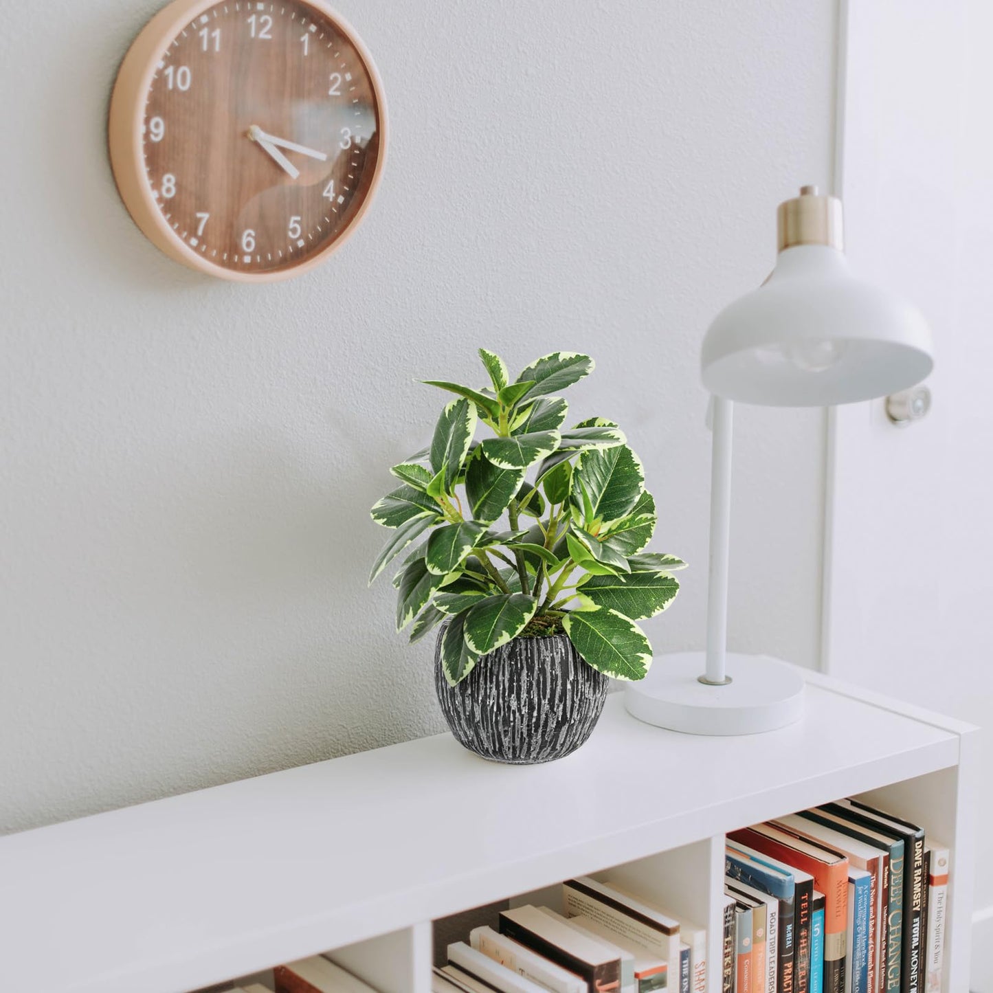 Artificial Plants Indoor Outdoor, Faux Variegated Oak Leaf Plant, Fake Potted Plants Artificial Decor for Coffee Table Desk Shelf, Faux Plants Indoor for Living Room Bathroom Bedroom Entryway Office
