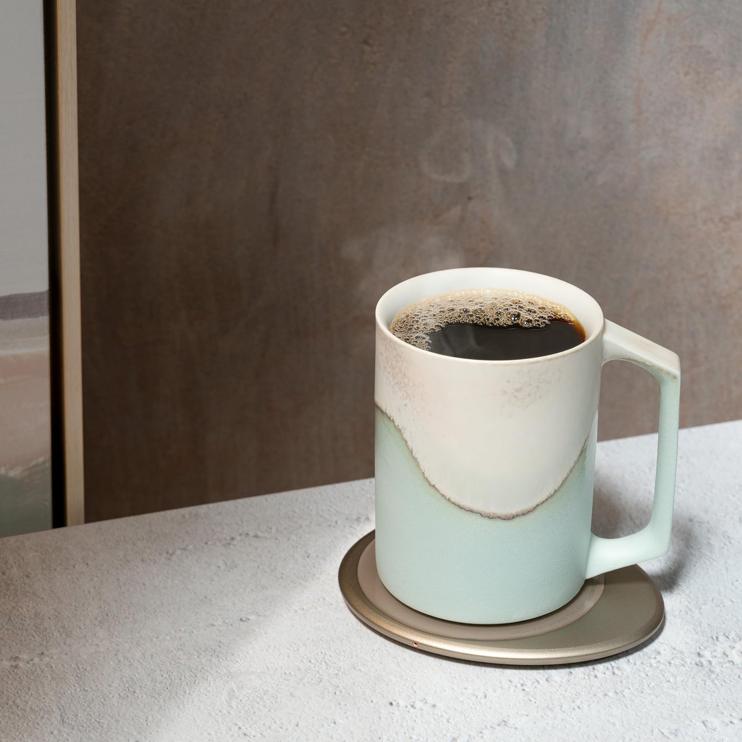 Ui Artist Collection Self-Heating Mug Set – Mint Glacier | 12 fl oz / 355 mL Handcrafted Ceramic Coffee & Tea Mug with Heating Pad