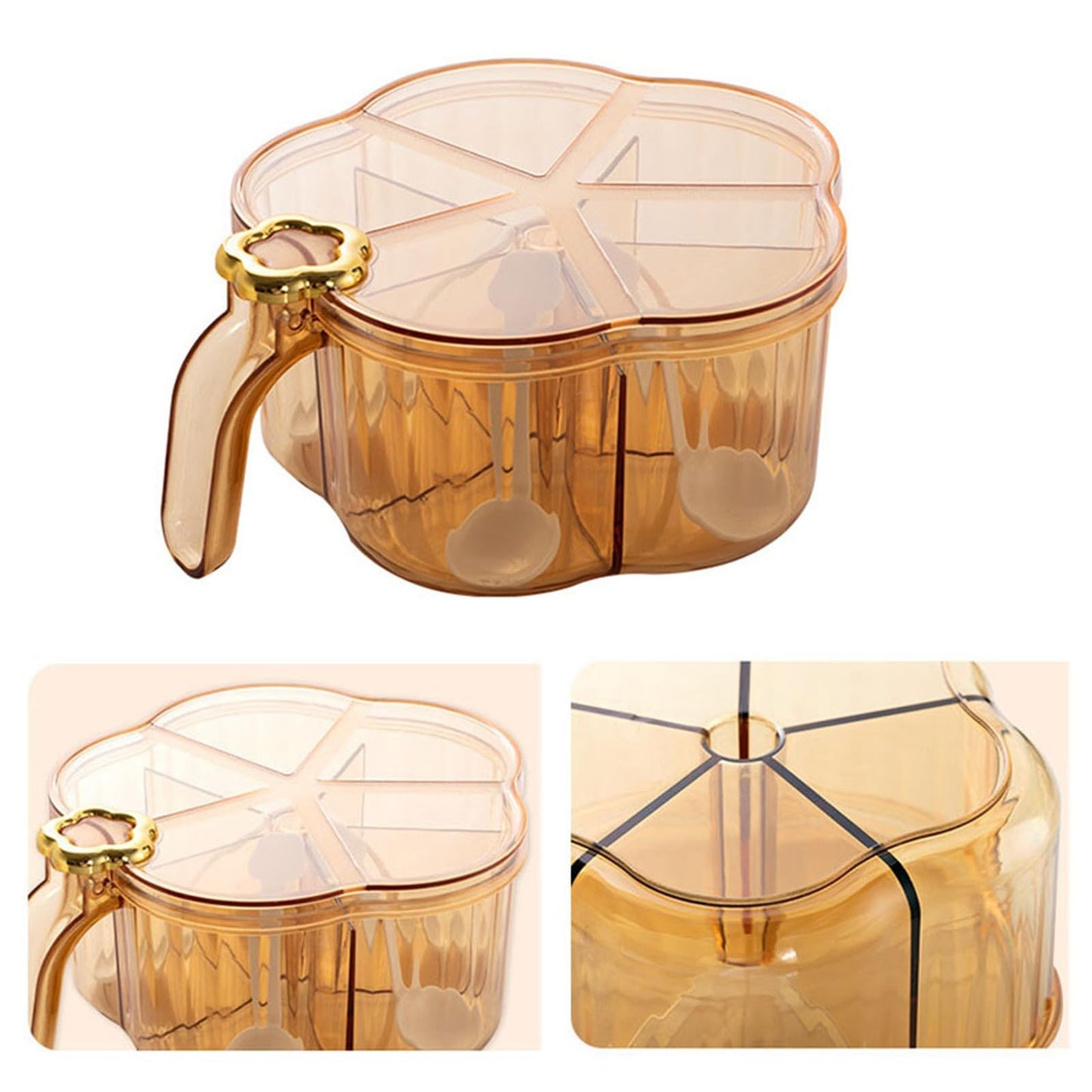 Tomotato Seasoning Box with Spoon, 5 Compartments Transparent Seasoning Storage Container with Handle Lid Condiment Spice Pots for Salt Sugar Pepper