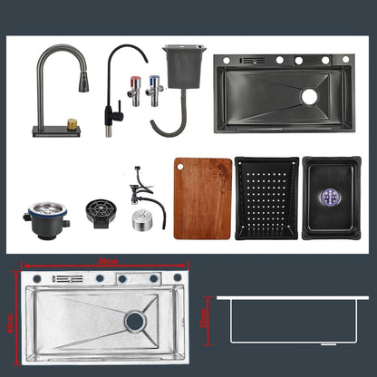 31.5x17.7 Inch Waterfall Kitchen Sink, Black Single Bowl Sinks Pull Down Sprayhead Faucet Kitchen Sink with Cup Washer