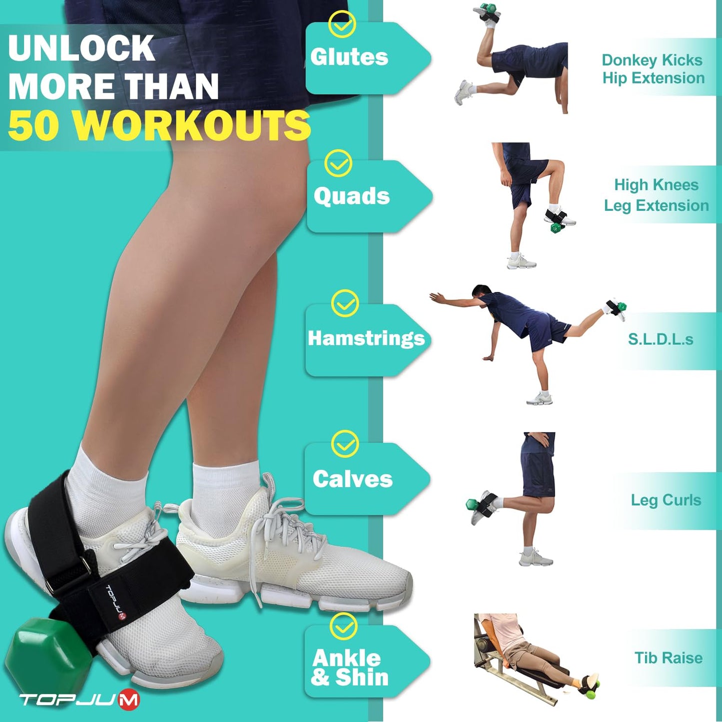 TOPJUM Dumbbell Foot Attachment, Tibialis Trainer, Adjustable Ankle Weights for Monkey Feet, Tib Bar, Ankle Straps for Weight Lifting, Leg Workouts at Home for Hip Flexors, Shin Splint, Hamstring