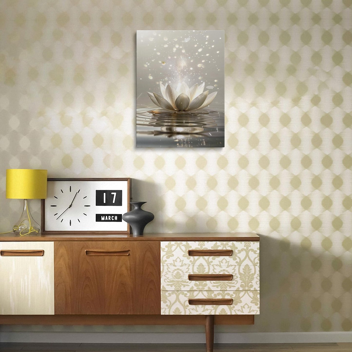 Framed Canvas Wall Art Zen Lotus Flower Spiritual Floral Painting Prints Posters Wall Decor Artwork for Spa Bathroom Bedroom Living Room Office Meditation Room Yoga Studio 12x16 Inches