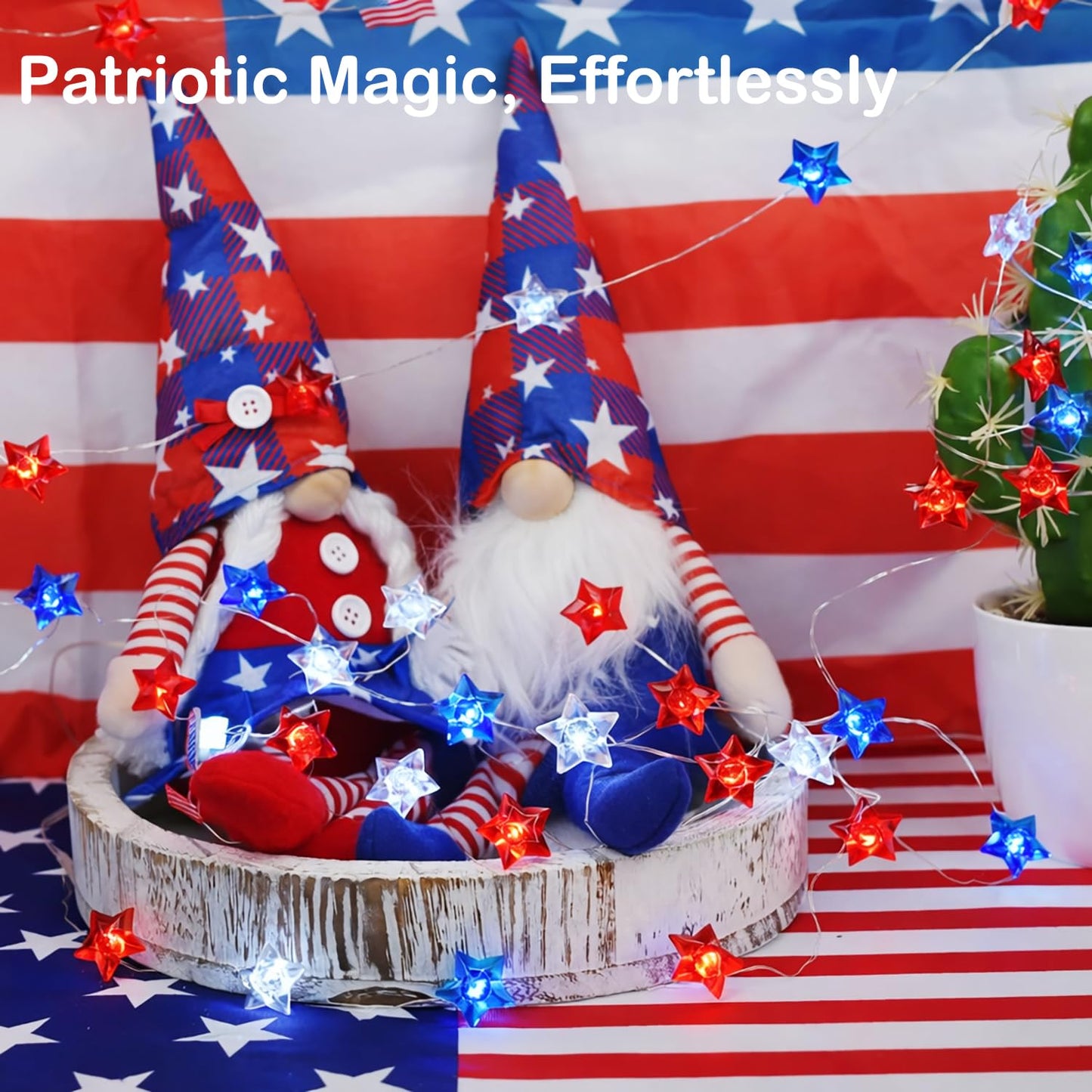 BOHON 4th of July Decorations Battery Operated String Lights with Remote Timer 13 ft 40 LEDs Red White and Blue Lights for Home Patriotic Memorial Independence Day Fourth of July Decor