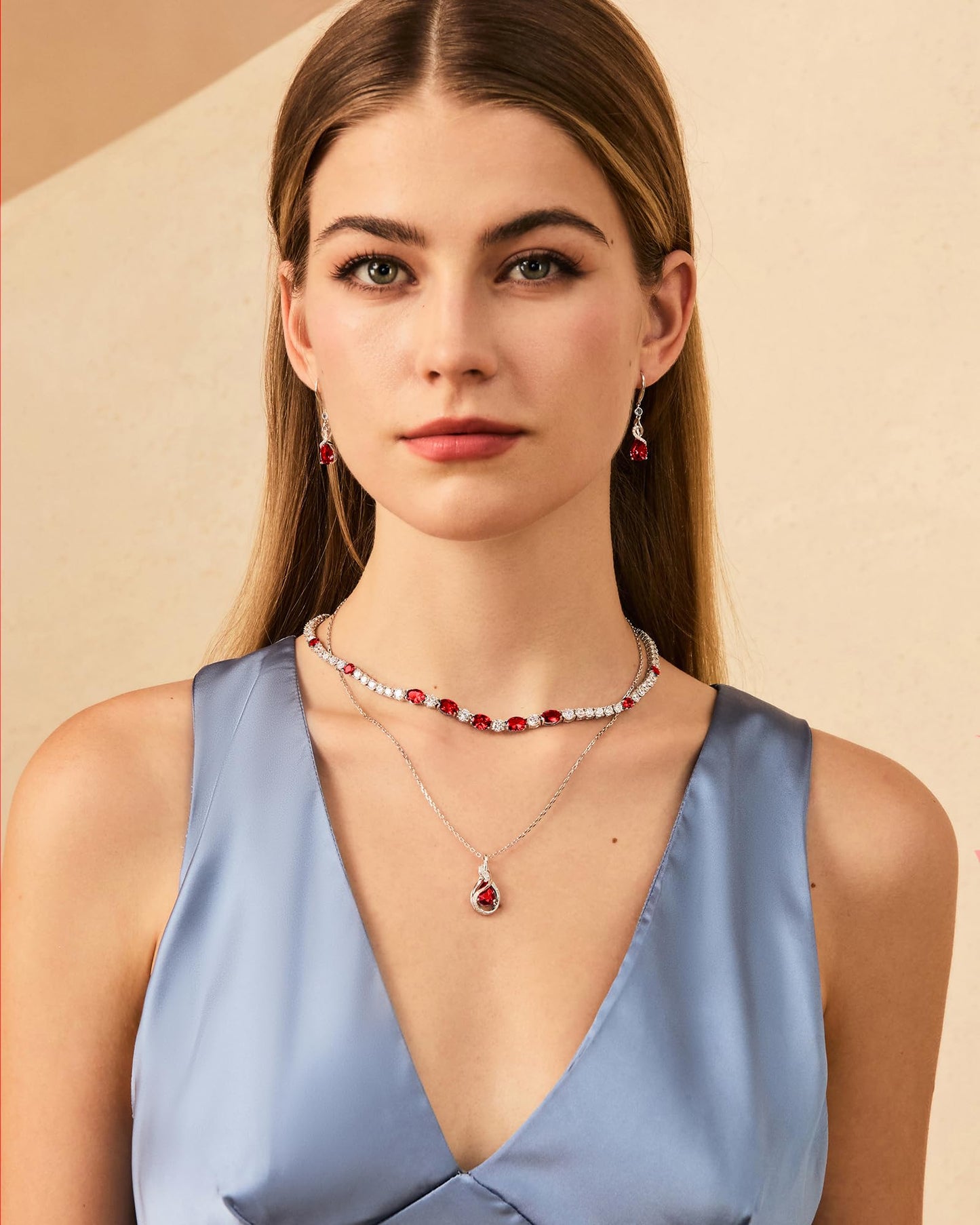 FANCIME Ruby Necklace July Birthstone Sterling Silver Infinity Knot Pendant Necklace Red Gemstone Fine Jewelry Birthday Mothers Day Gifts for Women Mom